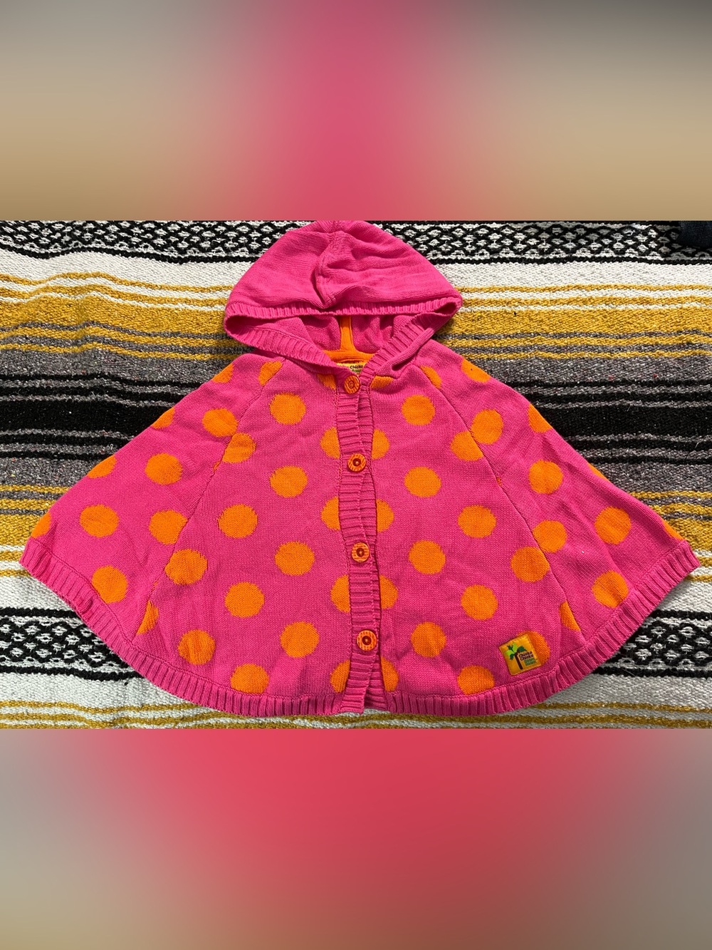 Chicka Chicka Boom Boom Polka Dot Hooded Knit poncho RARE vintage